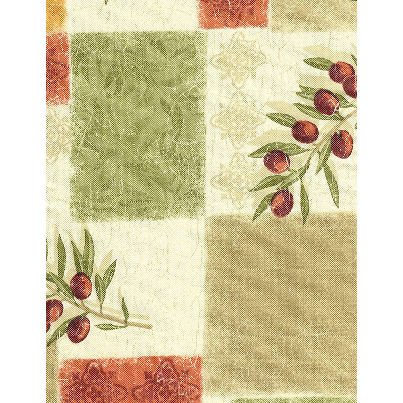 Red Barrel Studio® Deluxe Elastic Edged Flannel Backed Vinyl Fitted Table Cover - Olive Patch Pattern - Small Round - Fits Tables Up To 40" - 44" Diameter