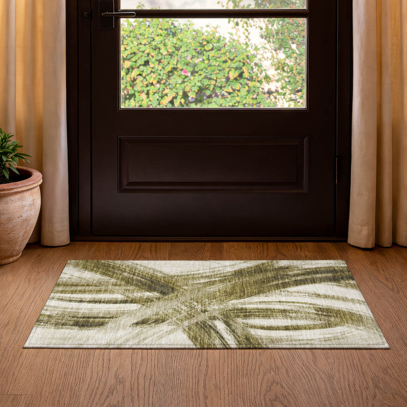 Premium Machine Washable Mayfield AMF2421 Abstract Rug, 1'8" x 2'6", Khaki