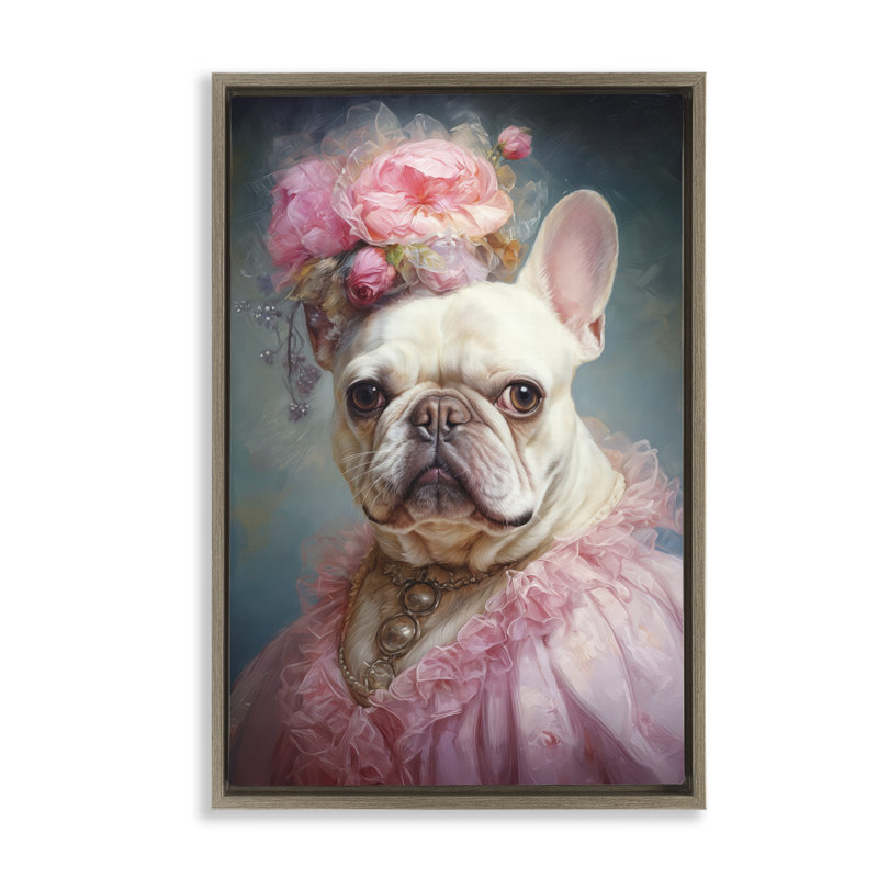Cadre flottant Victorian Era French Bulldog, design par Wumples, H 31 po x l 21 po, Cadre flottant orme Montalcino