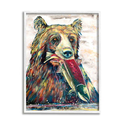 " Bear And Fish Modern Wildlife Splash " by Jen Seeley