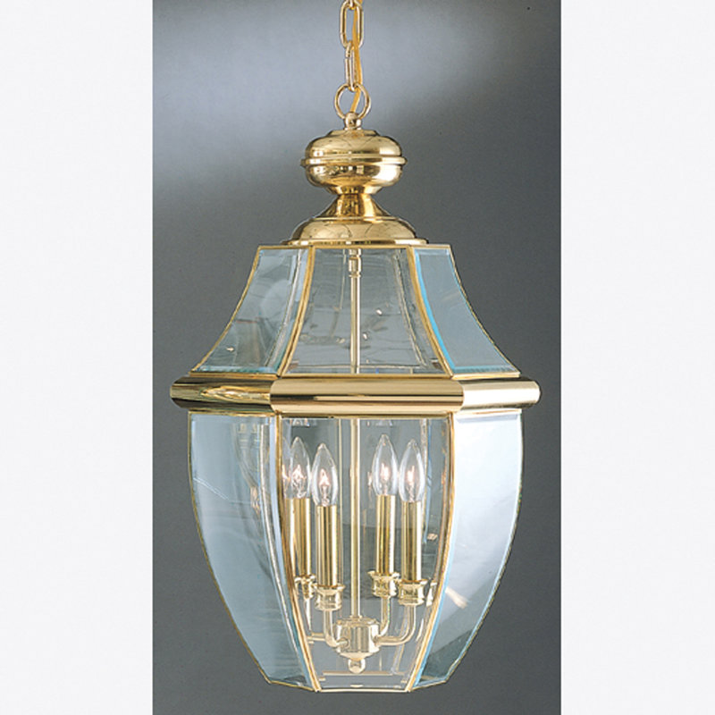 Lanterne suspendue d'extérieur 4 lumières Newbury, Laiton poli
