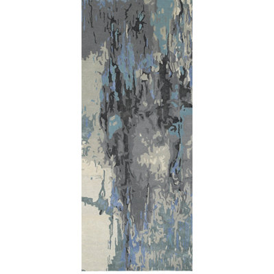 Tapis bleu / gris en laine touffeté à la main Wora