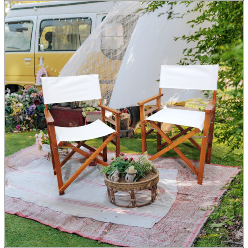 Chaise pliante en bois pour chaise de réalisateur, chaise de camping 2 pièces / ensemble, chaise d'extérieur, Naturel