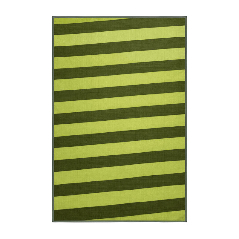 Tapis vert à rayures horizontales lavable à la machine, Rectangulaire 2 pi x 3 pi