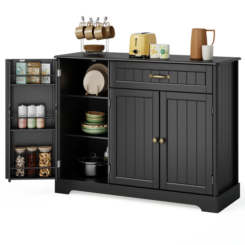 Bayview 33” Stand Kitchen Pantry with 3 Doors, 1 Drawer, Multiple Finish Options, Black
