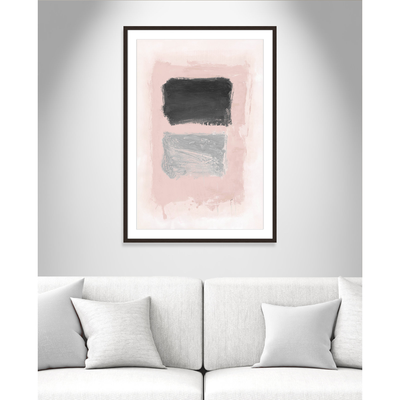 Pink, Black and Silver Shimmer I Print, 41.5" H x 29.5" W x 1.25" D, Walnut Matted Picture Framed
