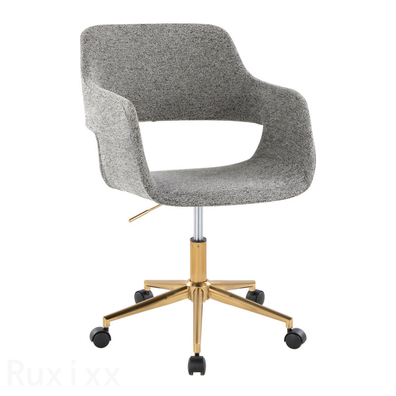 Chaise de bureau contemporaine en métal doré et tissu gris, Or, Gris