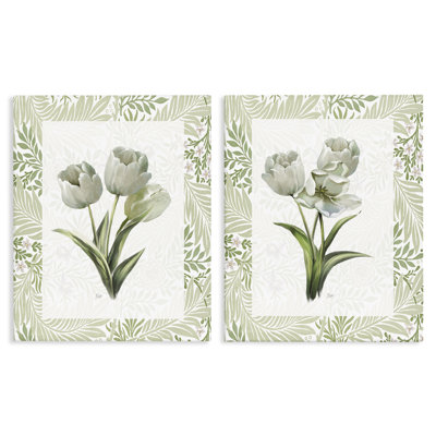 Ensemble de 2 toiles de tulipes vertes douces, design par Nan