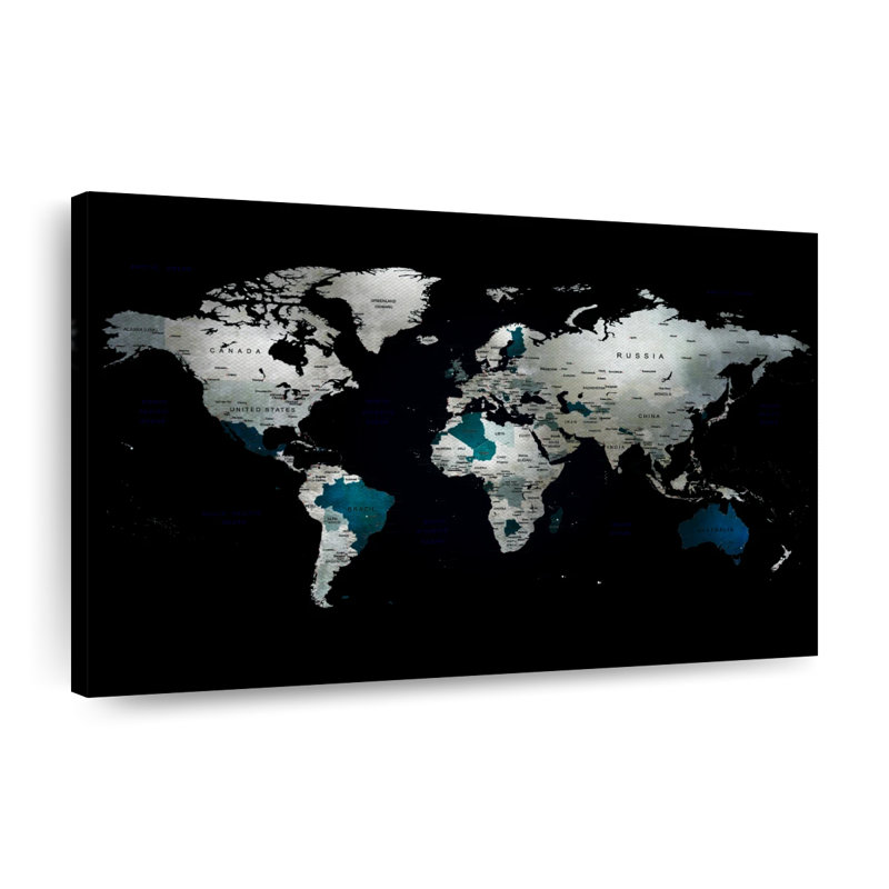 " Mysterious World Map Canvas Print " by Finnian P, 34" H x 51" W x 1.25" D