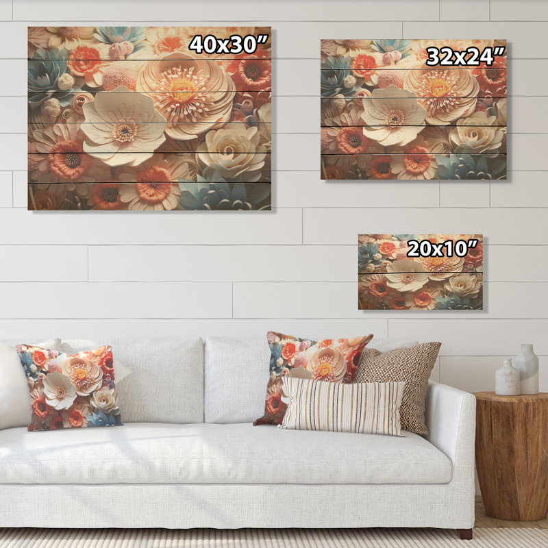 Blue And White Coral Underwater Bouquet - Coastal Coral Under Water Wood Wall Art On Natural Pine Wood, 24" H x 32" W