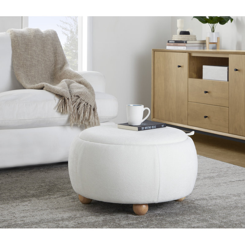Alvena Pouf Storage Ottoman with Bun Feet, White