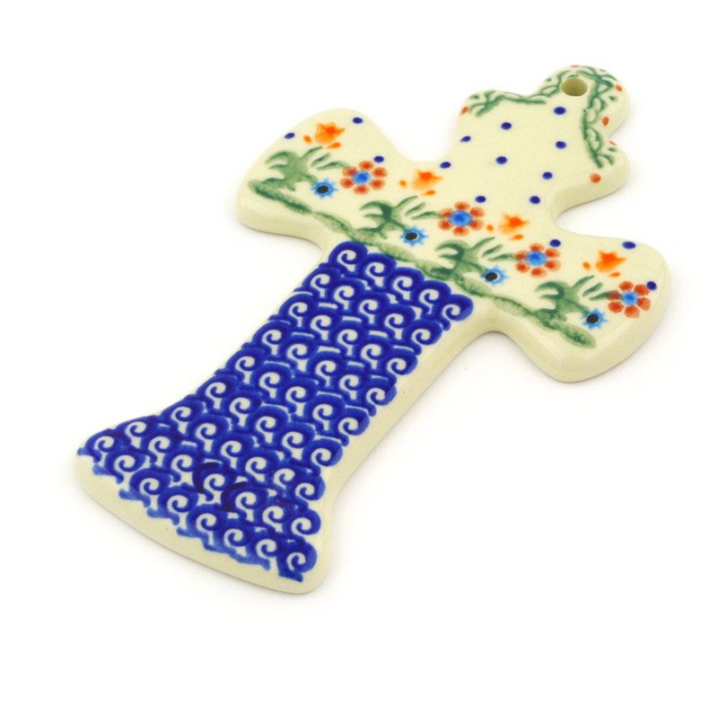 Spring Flowers Polish 7" Pottery Cross