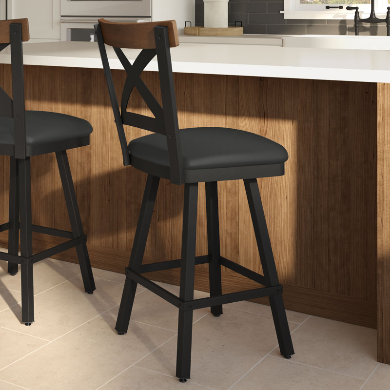Karsten Swivel Counter and Bar Stool, Counter Stool (26.5" Seat Height), Brown Wood