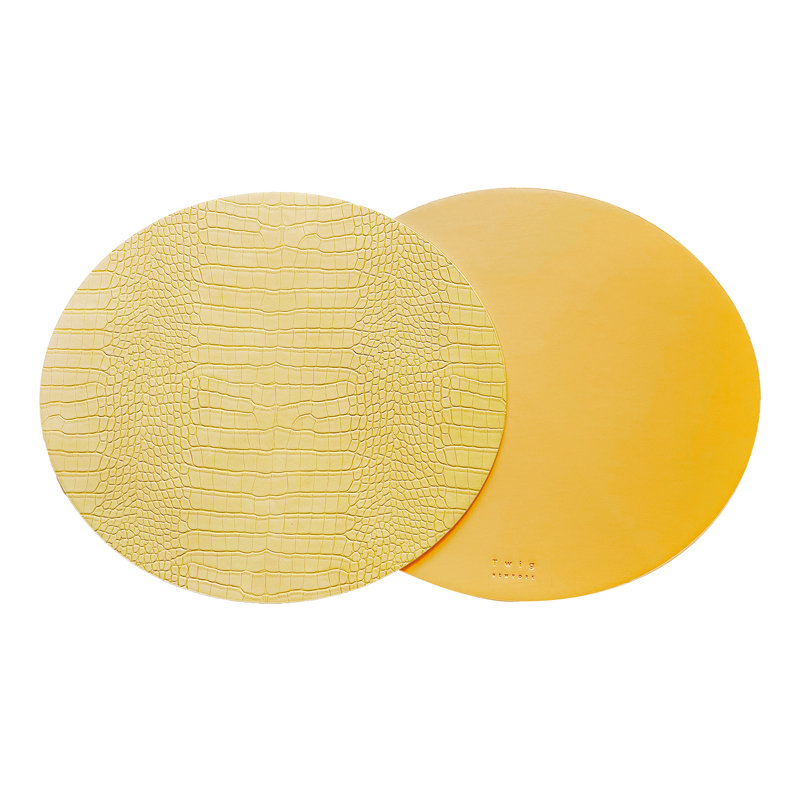 Dovi Faux Leather Round Placemats, Cream Yellow