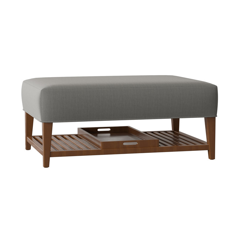 Carly Upholstered Ottoman, Pecan, Peyton 41 Gray Performance Twill