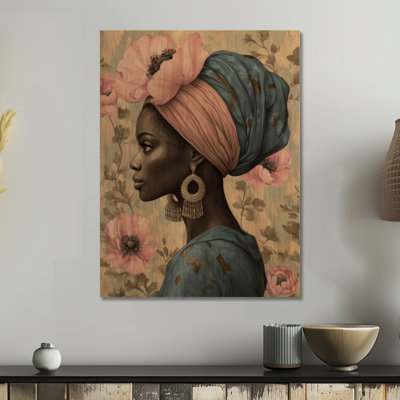 Muse couronnée de fleurs II - Décoration murale en bois tendance pour femme
