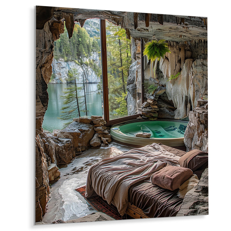 «Beach Cabin In Cave In Tropical Paradise», reproduction d'art mural plage et océan, Métal métal, H 32 po x l 16 po x P 1 po