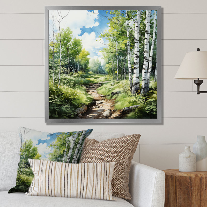 Birch Woods Whispering Winds XI - Forest Wall Art Living Room, H 24 po x l 24 po x P 1 po, Cadre simple argenté