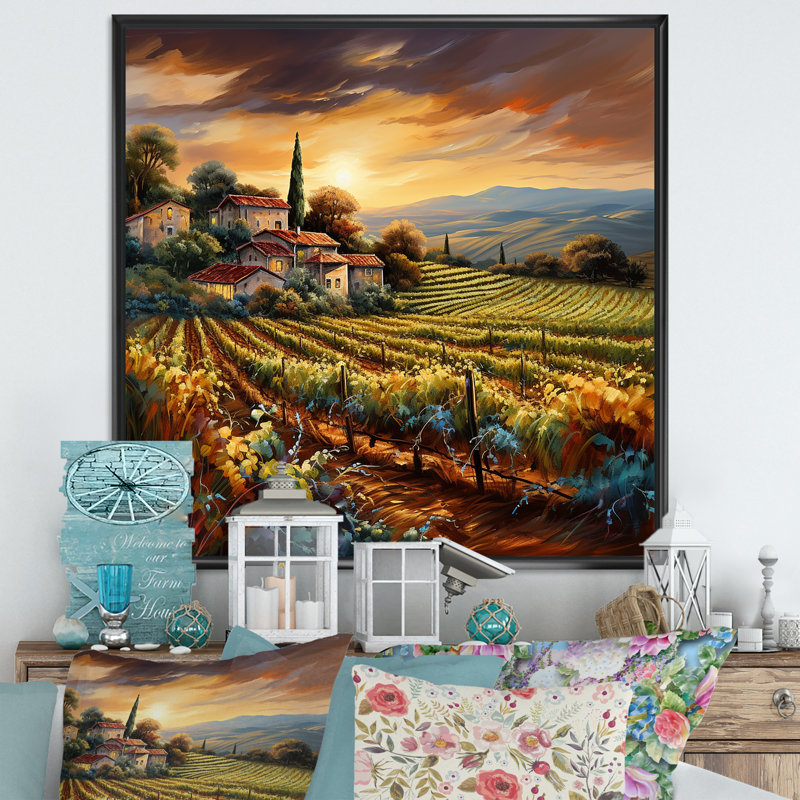 «Vineyard Charm», art liquide vif I, H 30 po x l 30 po x P 1 po, Cadre flottant noir