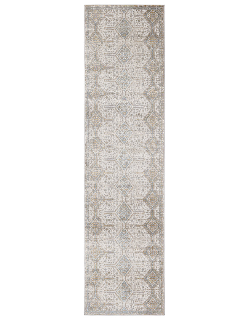 Geometric Gold/Light Blue Area Rug Bungalow Rose Rug 