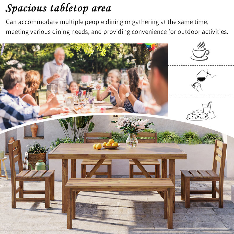 Tamye 6 - Person Wood Patio Dining Set with Rectangular Table, Natural