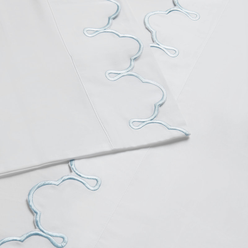 Scalloped 100% Cotton Standard Sheet Set, King Sheet Set, Light Blue
