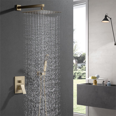 Système de douche complet avec valve brute et pomme de douche à pluie de 12 pouces