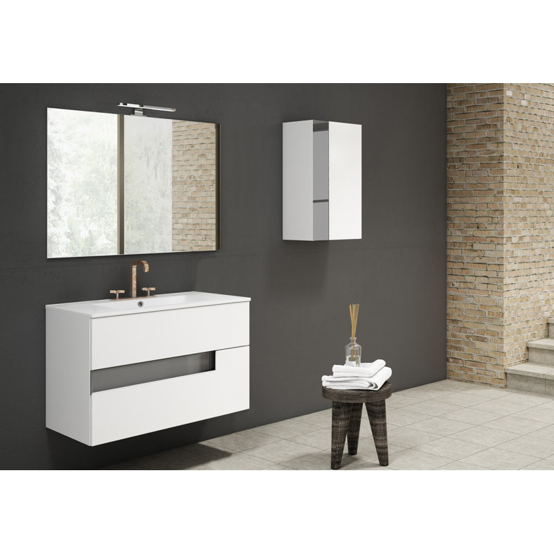 Ensemble de meuble-lavabo mural simple 40 po Malika, Blanc / Gris