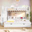 Lit simple superposé au dessus d'un lit double avec escalier de rangement, lit gigogne, tablettes de rangement et port USB, blanc-736386938