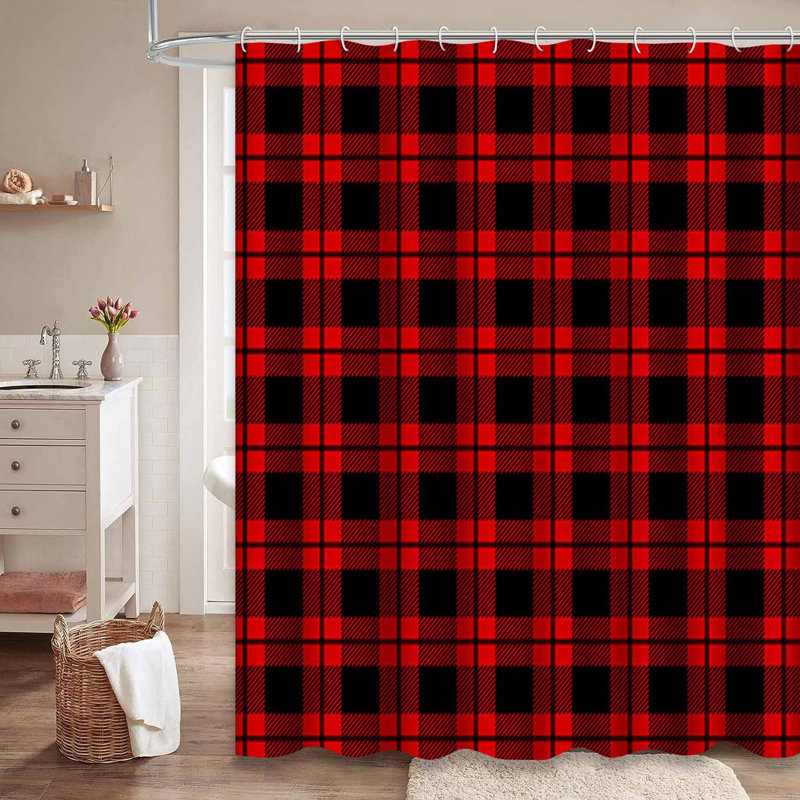 Rideau de douche rouge imperméable, rideaux de douche pour la salle de bain avec 12 crochets, 72" L x 78" W