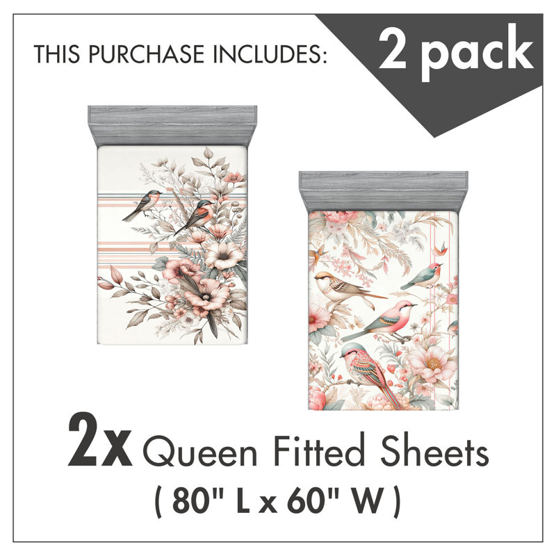 Microfiber Birds And Nature Fitted Sheet, Queen Fitted Sheet