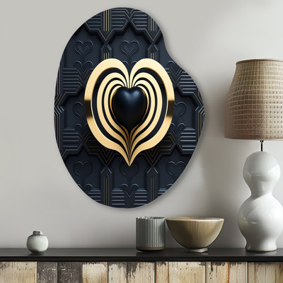 Art mural en métal noir et or rayonnant brillant I - romantique abstrait en forme de poire