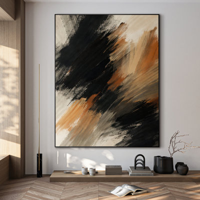 Modern Black Beige Abstract Wall Art for Living Room or Bedroom - "Frame Assembly Required (Unfinished Frame)"
