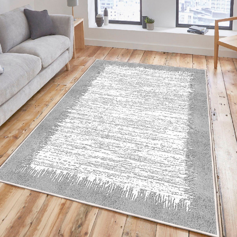 Soft Cotton Area Rug, 2.6 x 4.9 Feet | 100% Cotton, 1200 Grams/Sq Meter | Pile Height: 0.4 Inches, Total Thickness: 0.3 Inches | Antibacterial, Non-Slip PVC Underside | Machine Washable, Cream & Grey Colors, Perfect for Living Room & Bedroom