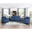 Chaise contemporaine en bois massif avec support en tissu texturé bleu et siège moderne