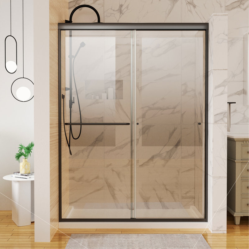 50In. -54 In. X 72 In. Traditional Sliding Shower Door In Matte Black With Clear Glass