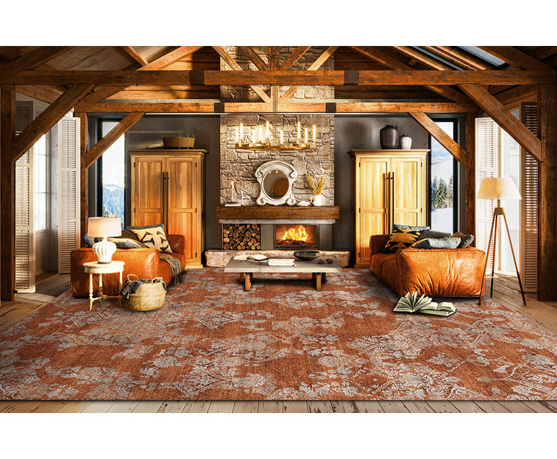 Paradise Damask Area Rug in Orange, Rectangle 8' x 10'