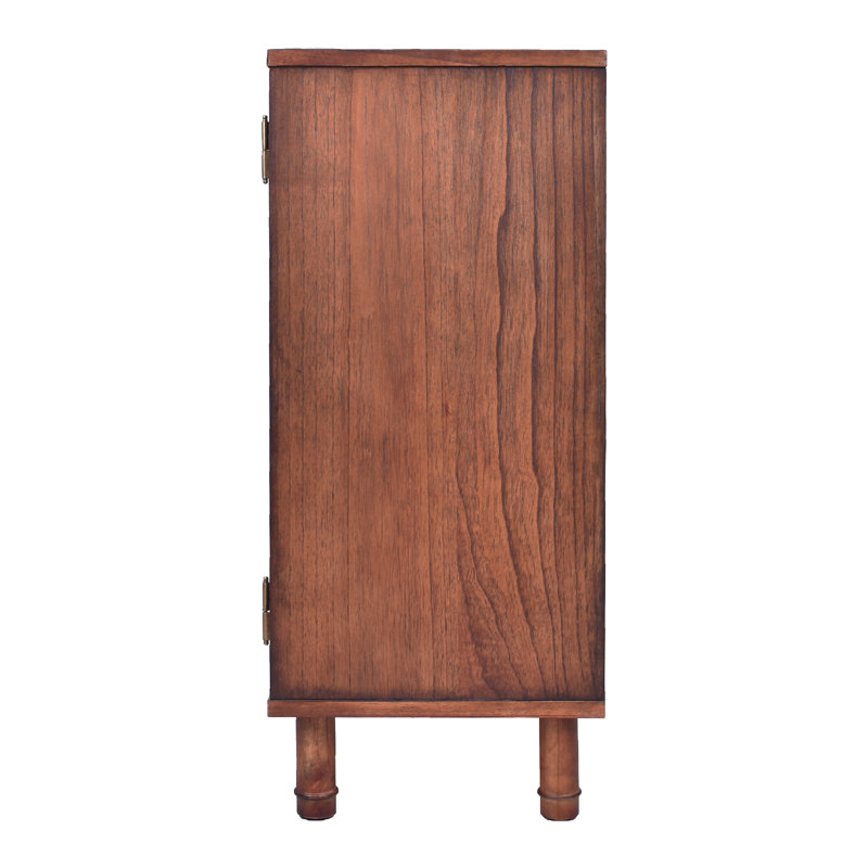 Delancey Brown 34" Wood and Rattan 2-Door Cabinet