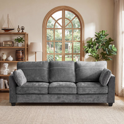 89" Chenille Upholstered 3-Seater Sofa with 2 Pillows, Grey