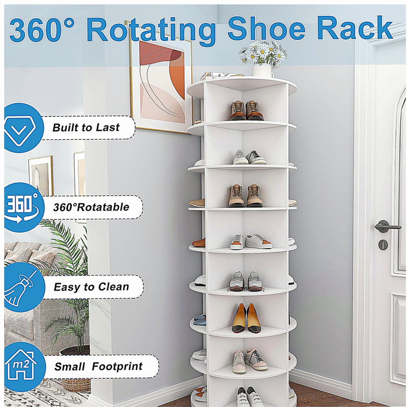 Étagère à chaussures rotative, étagère de rangement rotative à 8 niveaux, organisateur de chaussures pivotant sur 360 °, pouvant contenir 32 paires de chaussures (8 niveaux, blanc)