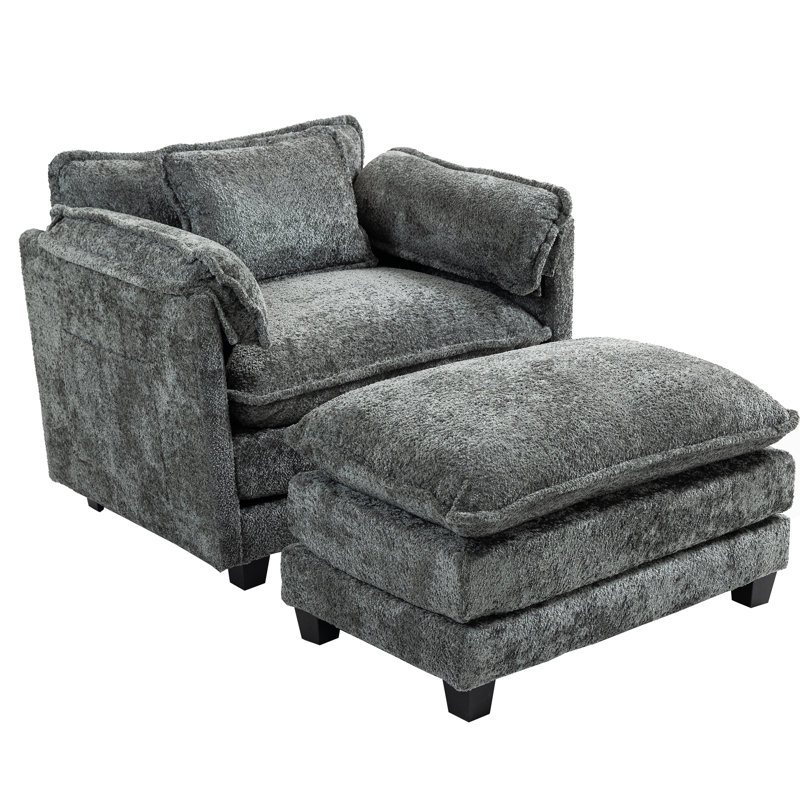 Canapé-lit surdimensionné avec repose-pieds Boucle surdimensionné pour le salon ou la chambre à coucher, Bouclé gris foncé