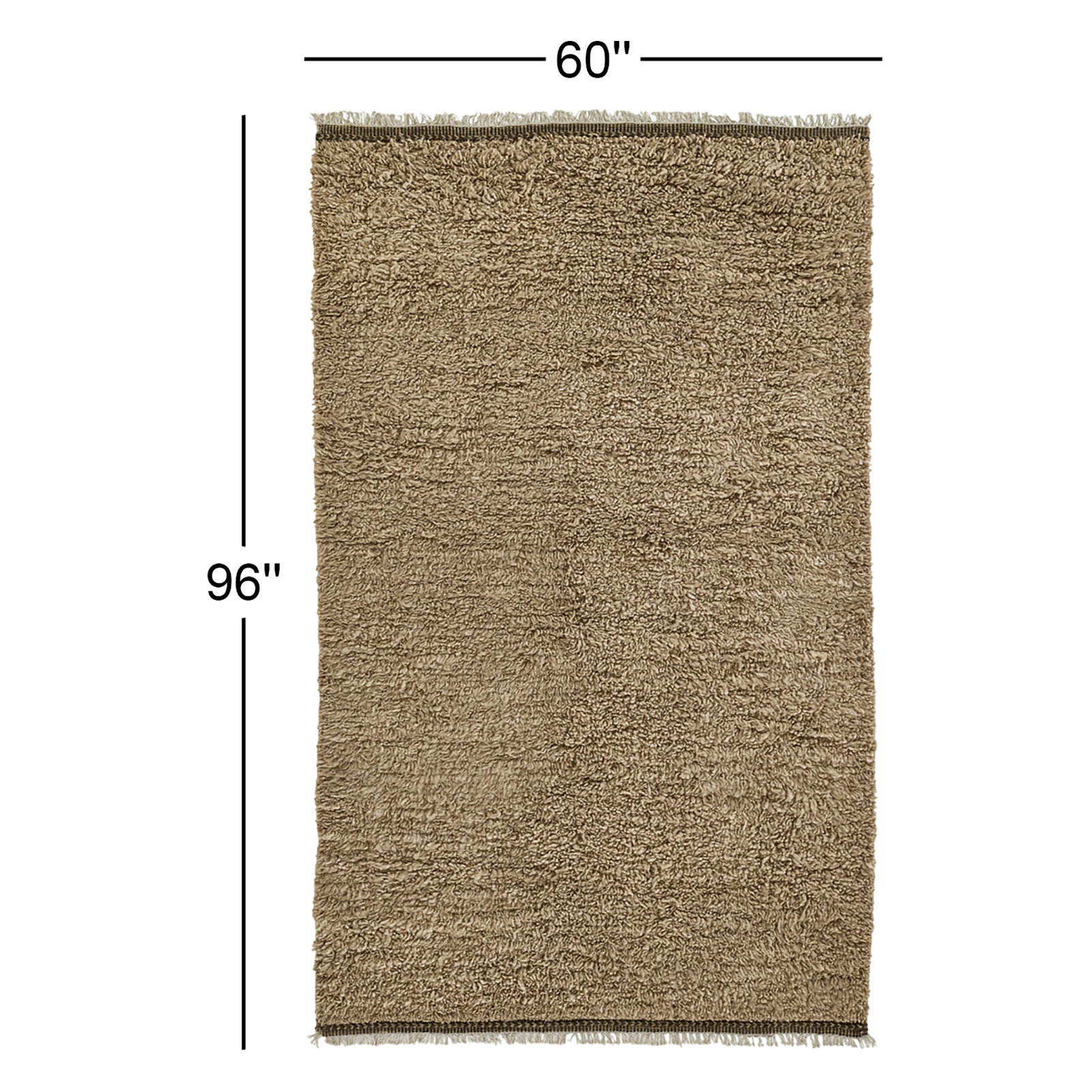Auckland Brown Hand-Loomed Wool Shag Rug, Rectangle 5' x 8'