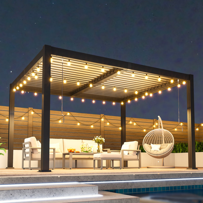 10' x 12' Outdoor Pergola with Adjustable Metal Louvers & Hidden Drainage, Weather Resistant Pergola with All Aluminum Frame for Backyard, Poolside