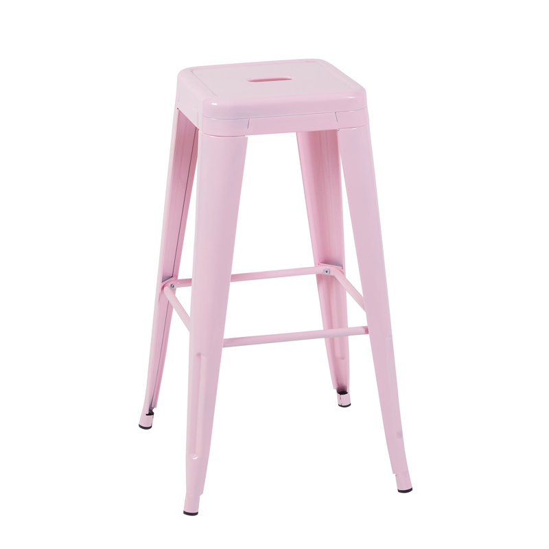 Tabouret à hauteur de comptoir de 30 pouces, ensemble de 2 tabourets de bar en métal sans dossier, non empilable, amovible et facile à assembler, conception peu encombrante pour îlot de cuisine / bar / café / salle à manger (rose)