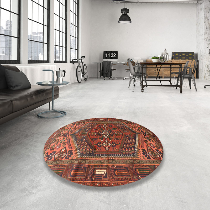 Tapis traditionnel brun / orange / bourgogne, Rond 4 pi
