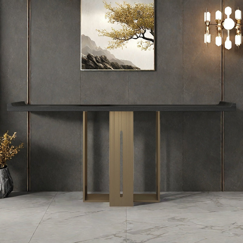 Console moderne minimaliste, H 33,46 po x l 70,87 po x P 11,81 po, Noir, noir, noir, noir, Or champagne