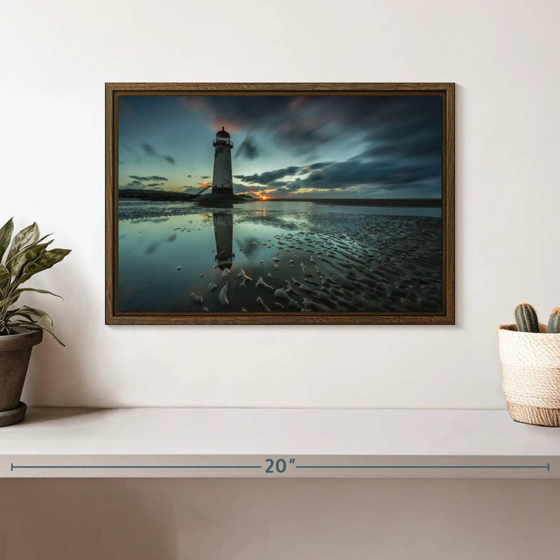 Phare de Point Of Ayr, 13 po x 9 po, Cadre flottant noyer