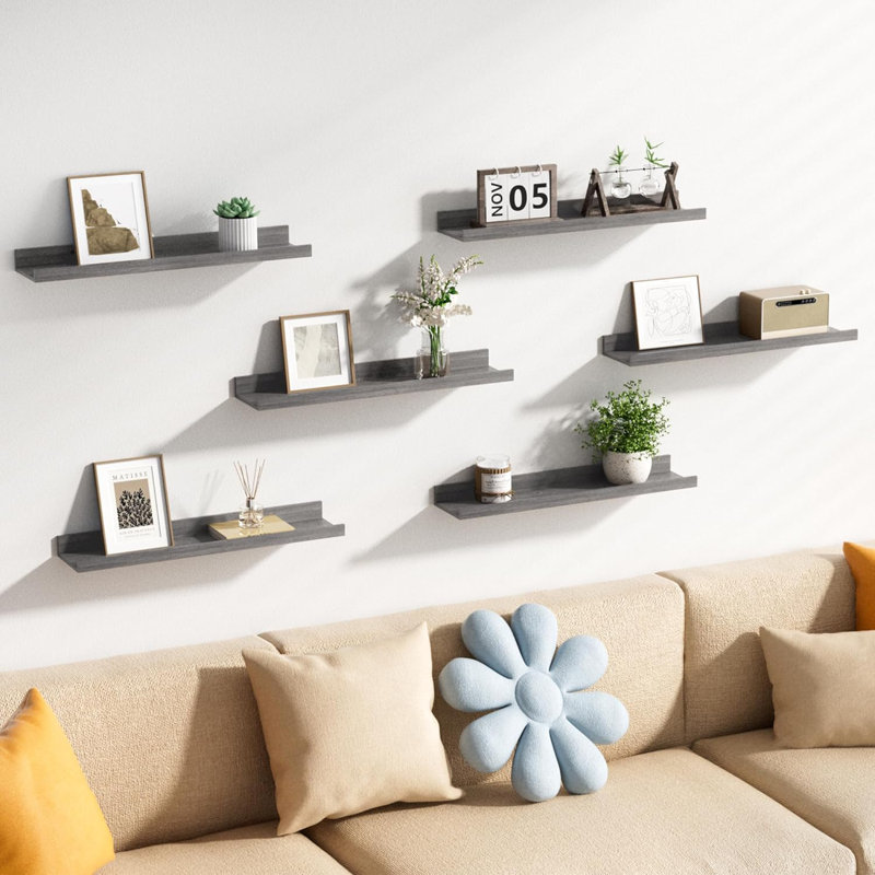 Floating Shelves For Wall Decor And Storage, Set Of 6 Wooden Wall Mounted Shelves For Living Room, Bedroom, Bathroom, Kitchen, Picture Ledge Shelves With Elegant Design