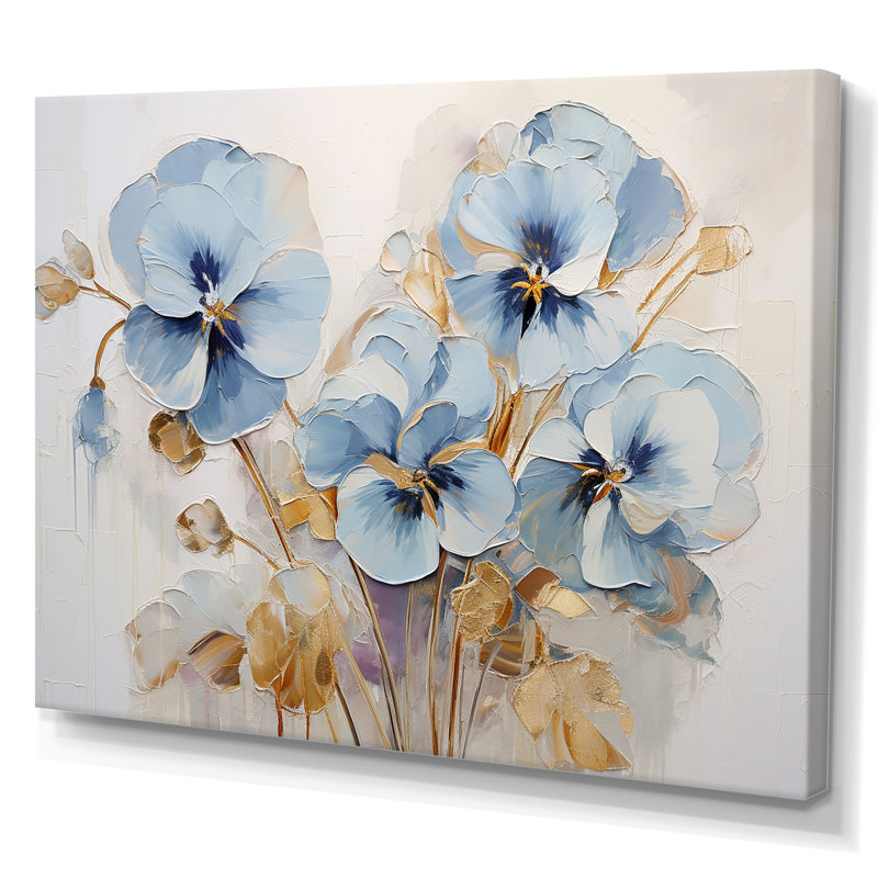 «Blue and Gold Minimalisme Pansy Delight» sur impression sur toile, Toile tendue, H 16 po x l 32 po x P 1 po