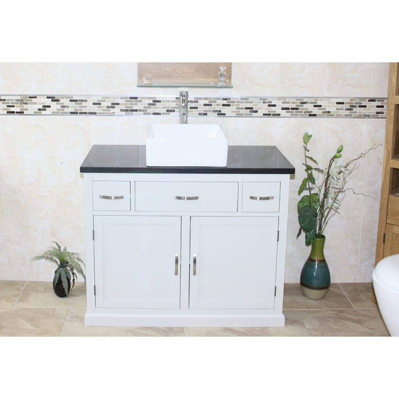 Roder 1000mm Single Bathroom Vanity with Vessel Ceramic Basin, Grey, Black Quartz